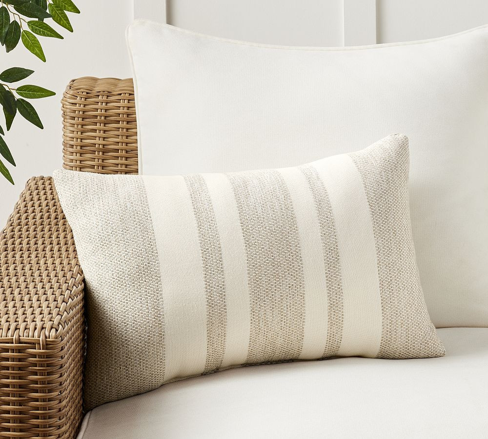 Sunbrella(R), Holden Striped Outdoor Pillow 16 x 24"", Ecru | Pottery Barn (US)