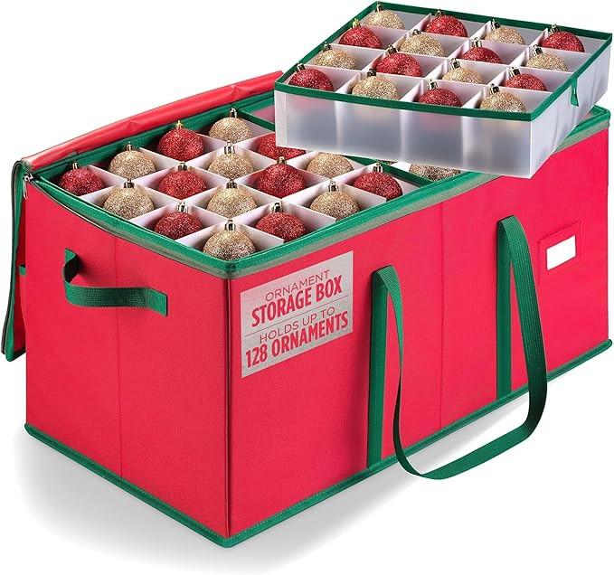 Christmas Ornament Storage - Stores up to 128 Holiday Ornaments, Adjustable Dividers, Zippered To... | Amazon (US)