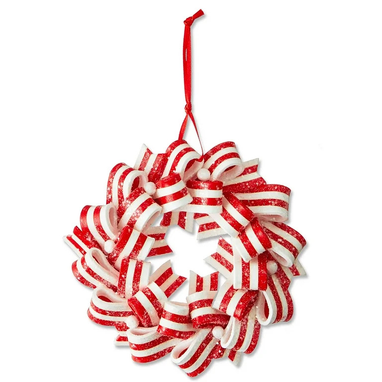Red and White Ribbon Candy Wreath Christmas Ornament, 4.5", by Holiday Time | Walmart (US)