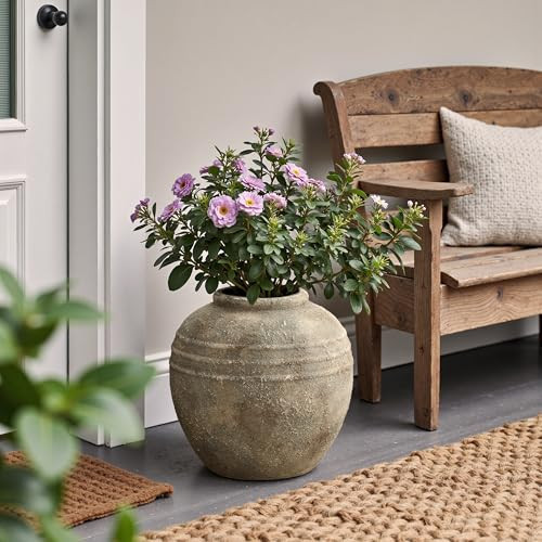 LuxenHome Large Rustic Vase, 13" Weathered Terracotta with Textured Ridges Round Vases, Farmhouse Vase for Shelf Decor, Boho Pottery for Living Room Decor, Vintage Home Décor Accents | Amazon (US)