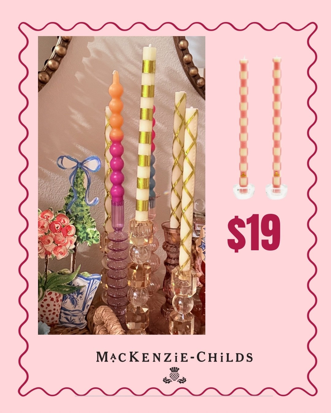 Fun candles in fun candle sticks always step up every area in a home! 
Love getting these when they’re on sale! 

@MacKenzie-Childs

#LTKSaleAlert #LTKHome #LTKvlog