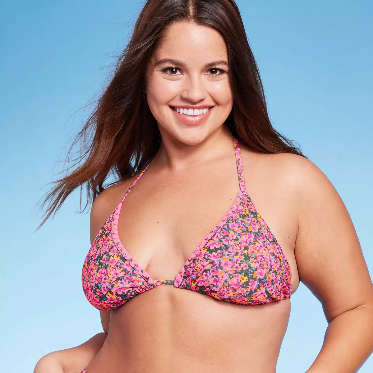 Women's Crochet Trim Triangle Bikini Top - Wild Fable™ Pink Floral Print | Target