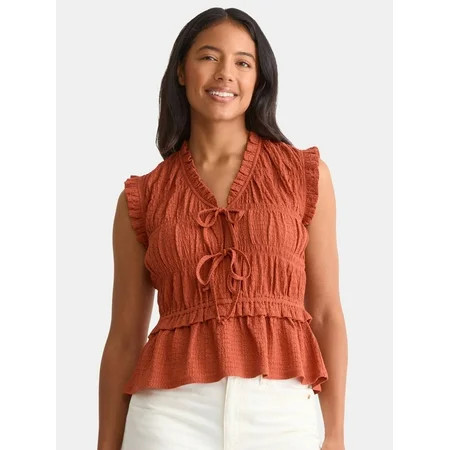 Time and Tru Women s Textured Tie Front Top Sizes XS-XXXL | Walmart (US)