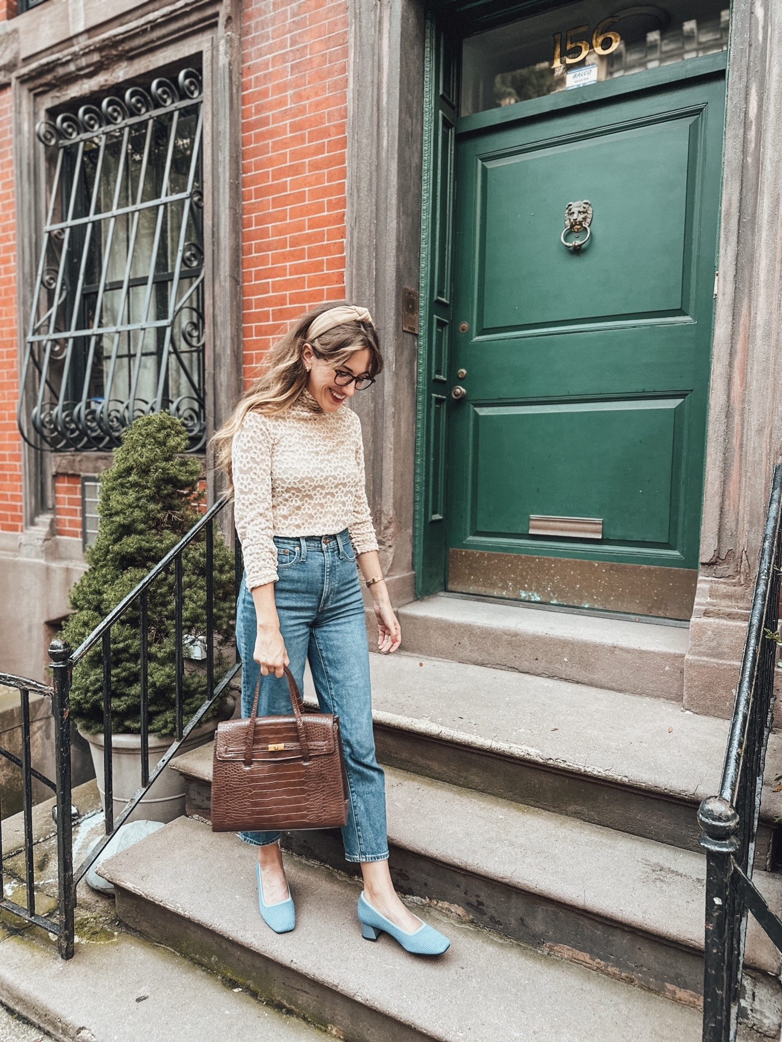 Sharing my top ten fav 'fits from 2023 in no particular order 🫶🏼 Ready to serve up more looks in 2024!

6th look: What to wear to a shoe store opening party 
🩵 Blue heels from Vivaia
👜 Brown leader purse 
🎈Denim balloon jeans 
☁️ Sheer long sleeve 

#LTKitbag