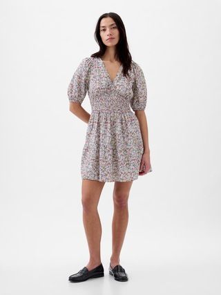 Puff Sleeve Smocked Mini Dress | Gap (CA)