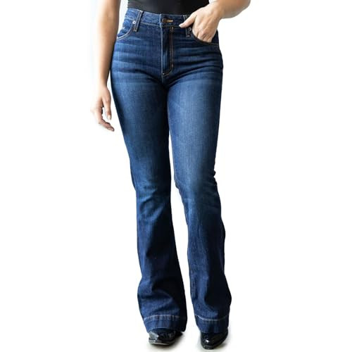 Kimes Ranch Women's Jennifer Ultra-High Rise Wide Flare Dark Wash Blue Jeans, 0-32 | Amazon (US)