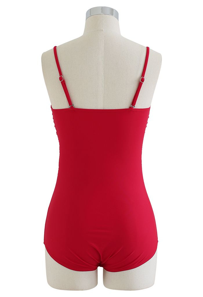 Knotted Front Cutout Red Swimsuit | Chicwish