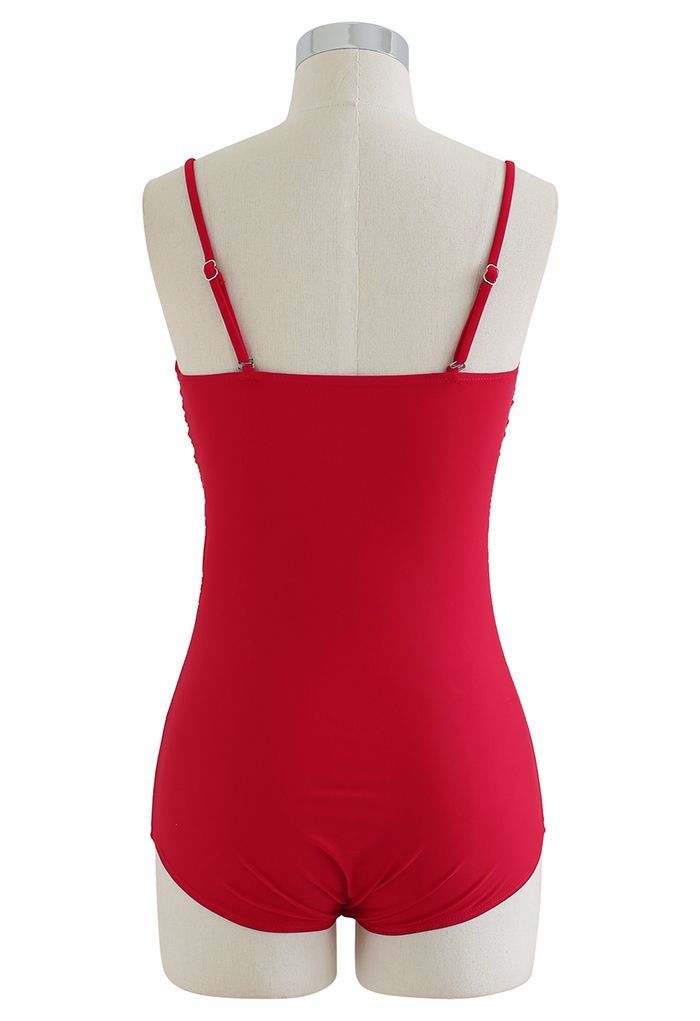 Knotted Front Cutout Red Swimsuit | Chicwish