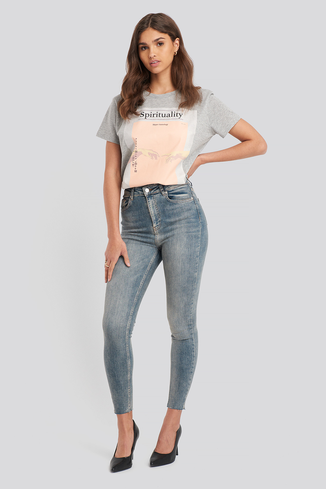 Skinny High Waist Raw Hem Jeans Blue | NA-KD DE, AT, CH