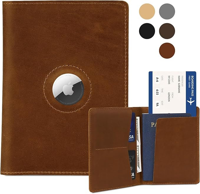 Airtag Passport Holder for Men and Women Travel, Real Leather Passport Wallet, Handmade Passport ... | Amazon (US)