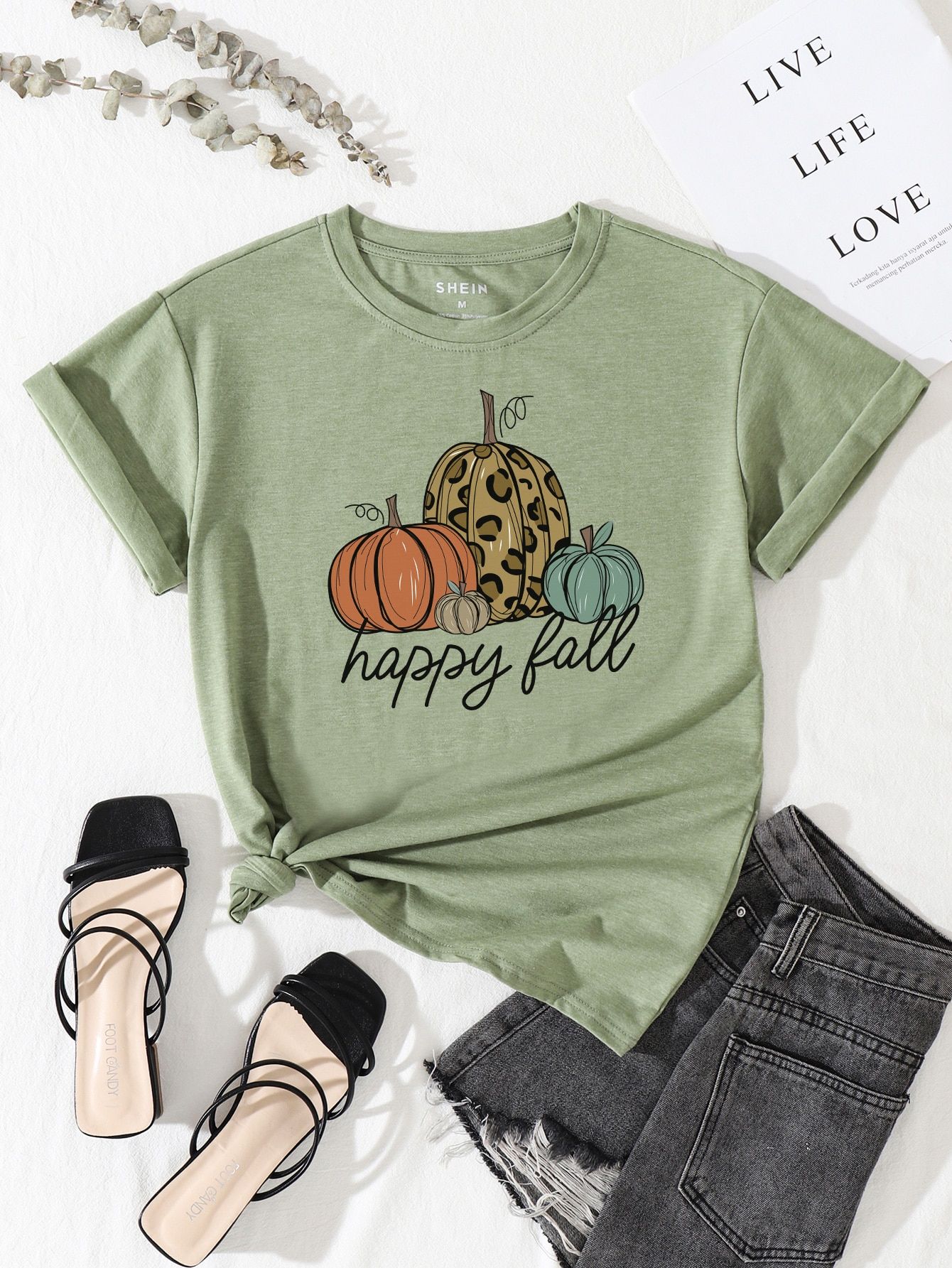 Pumpkin & Slogan Print Round Neck Tee | SHEIN