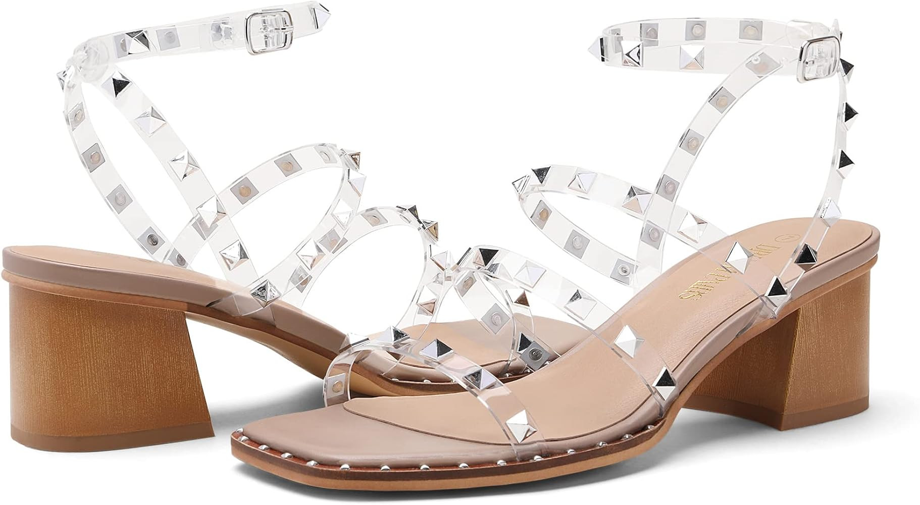 DREAM PAIRS Clear Studded Rhinestone Heels for Women Sexy Chunky Block Square Toe Heels Wedding Shoe | Amazon (US)
