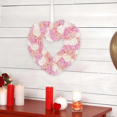 Heart Shaped Rose Wreath - 14in Valentine's Day Artificial Floral Garland for Front Door & Wedding Decor, Perfect Home/Room Decor for Christmas, Anniv | Wayfair North America