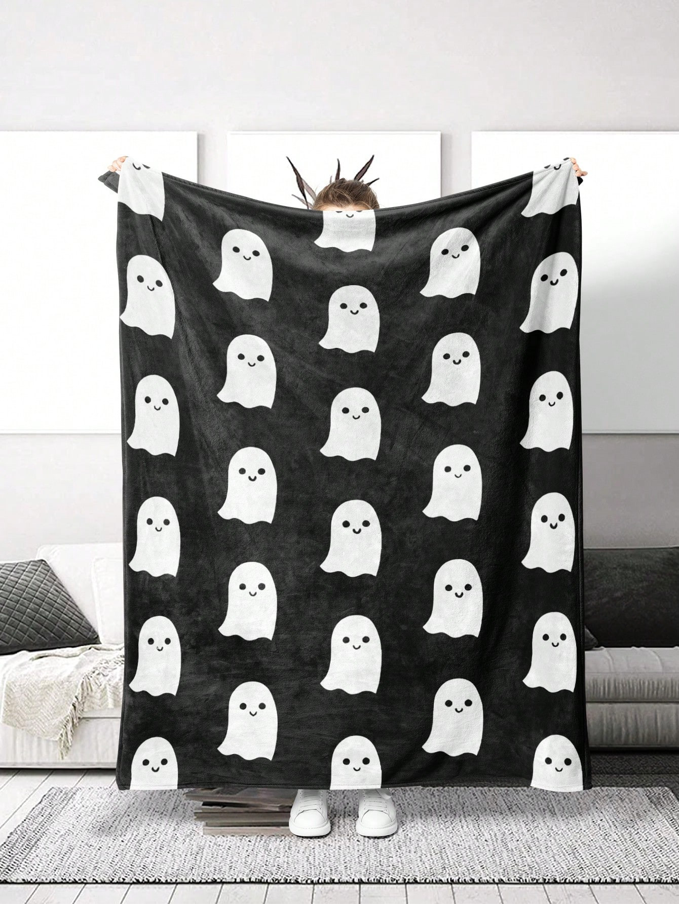 1pc Cozy Flannel Halloween Ghost Theme Blanket - Suitable For Adults, Ideal For Home, Picnics, Tr... | SHEIN
