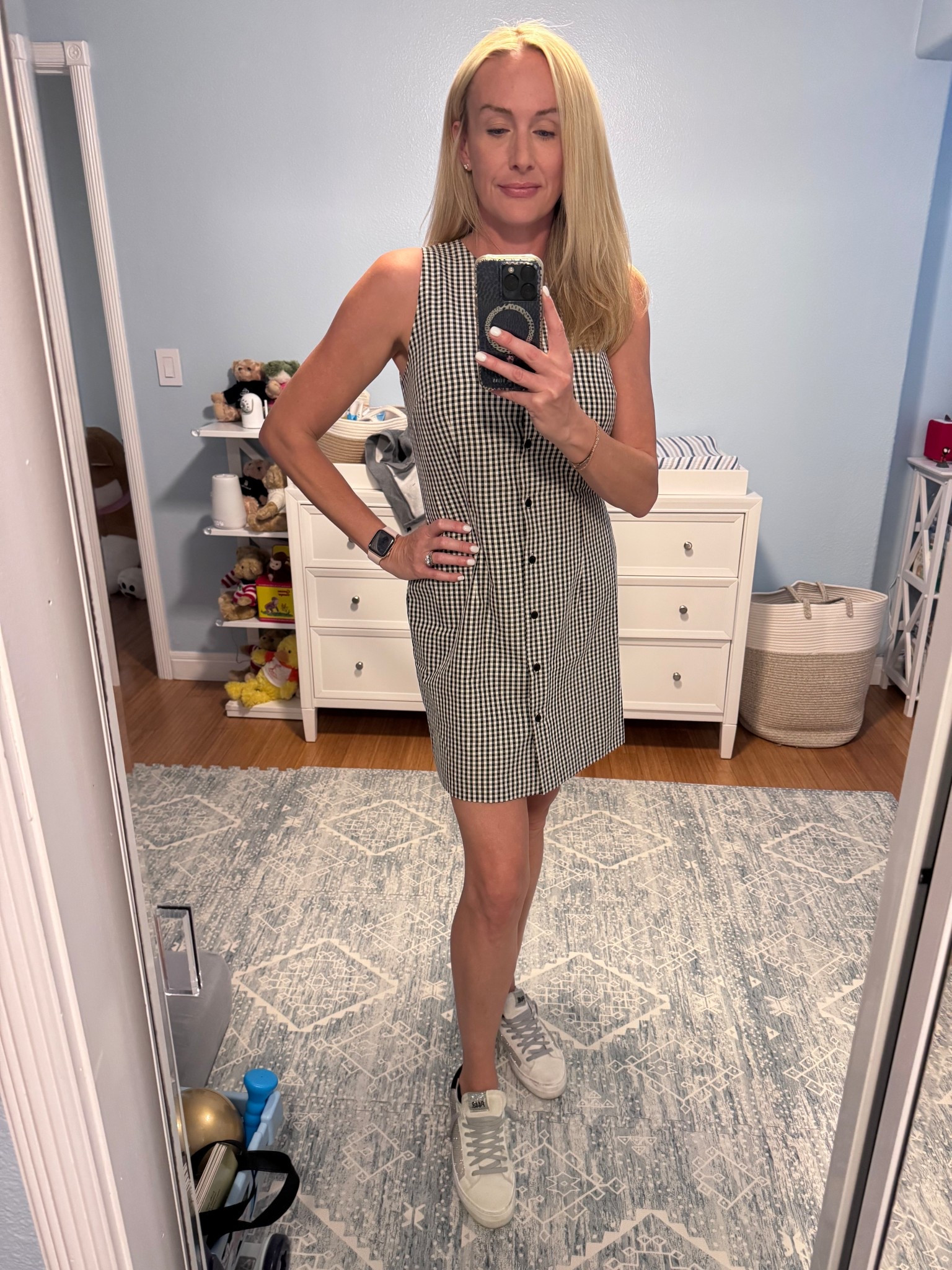 Easy summer-to-fall dress. Throw on a black cardigan or blazer to transition this dress for cooler weather. Comfortable, polished, and perfect for meetings or brunch. Best part is the dress is on sale for under $100!

gingham dress, work outfit idea, Nordstrom sale finds, summer to fall dress, casual office outfit, neutral style, checkered dress outfit, budget friendly fashion, fall work outfit 

#LTKSaleAlert #LTKOver40 #LTKWorkwear