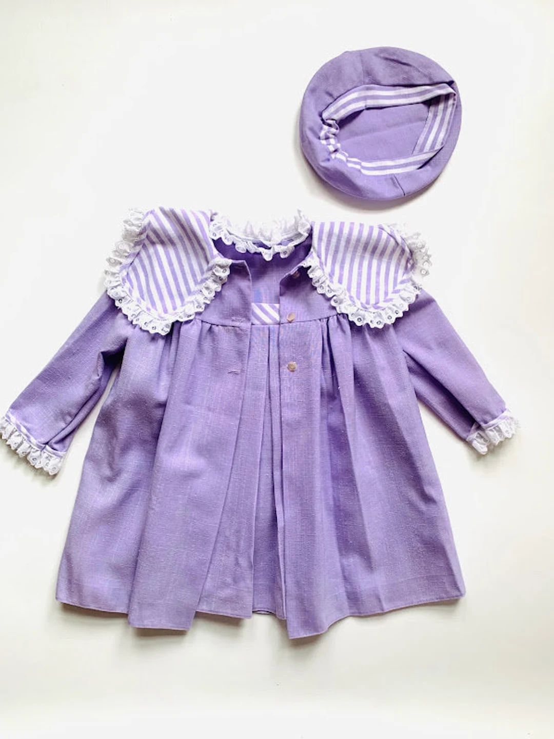Vintage 60s/70s Girls Purple and White Jacket Dress and Hat Matching 3 Piece Set Size 2T/3T | Etsy (US)