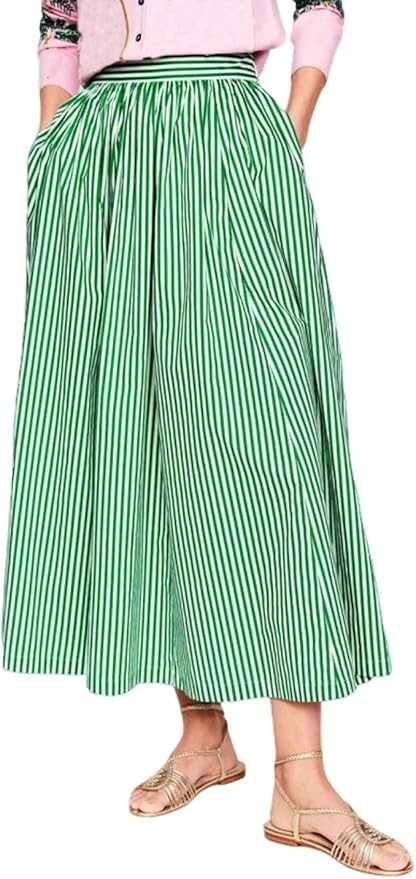 CHARTOU Women Casual Stripe Skirt Back Elastic Waist Long Flowy A Line Skirt with Pockets | Amazon (US)
