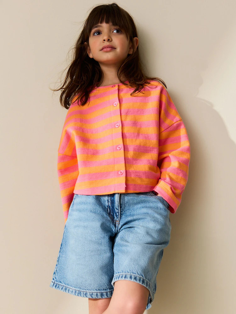 Pink/Orange Textured Striped Cardigan (3-16yrs) | Next US
