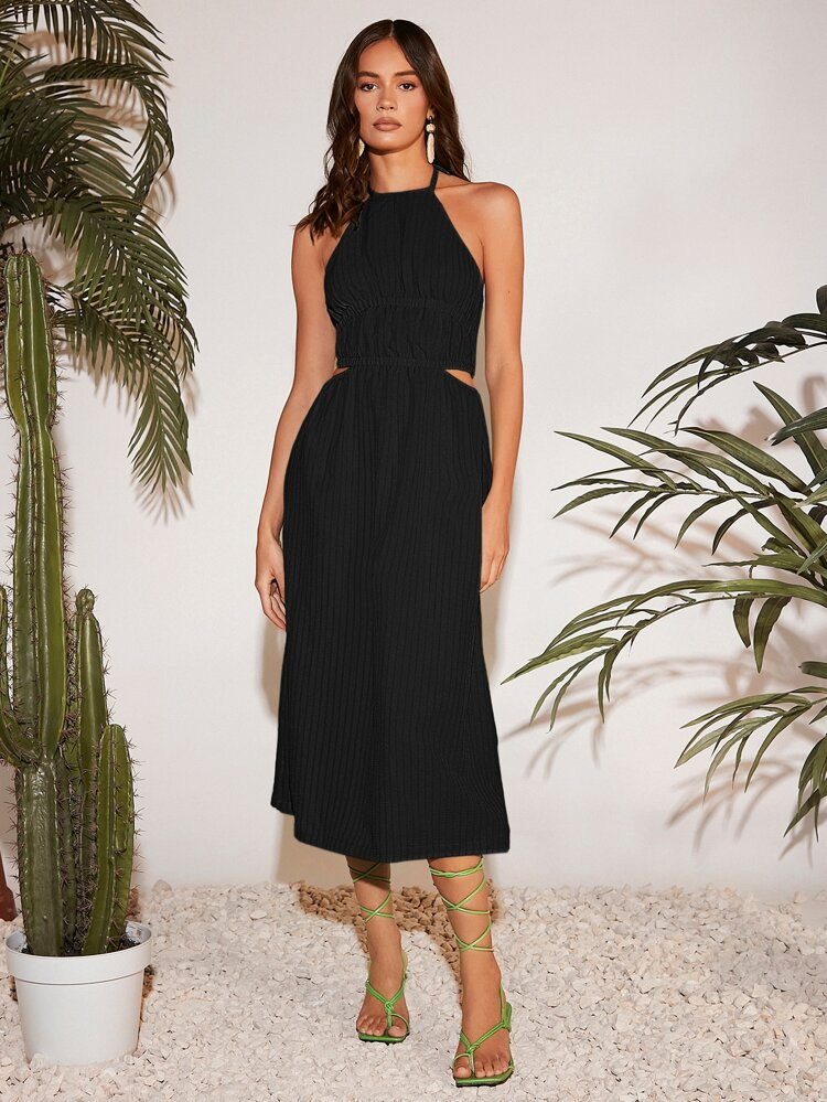 SHEIN Cut Out Tie Backless Halter Dress | SHEIN