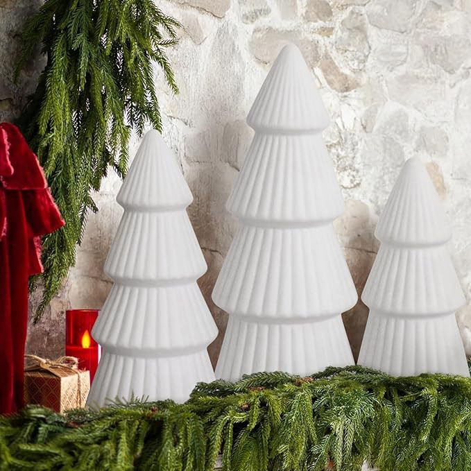 Christmas Decorations - Set of 3 Velvet Ceramic Christmas Trees - Modern Cone Indoor Christmas De... | Amazon (US)