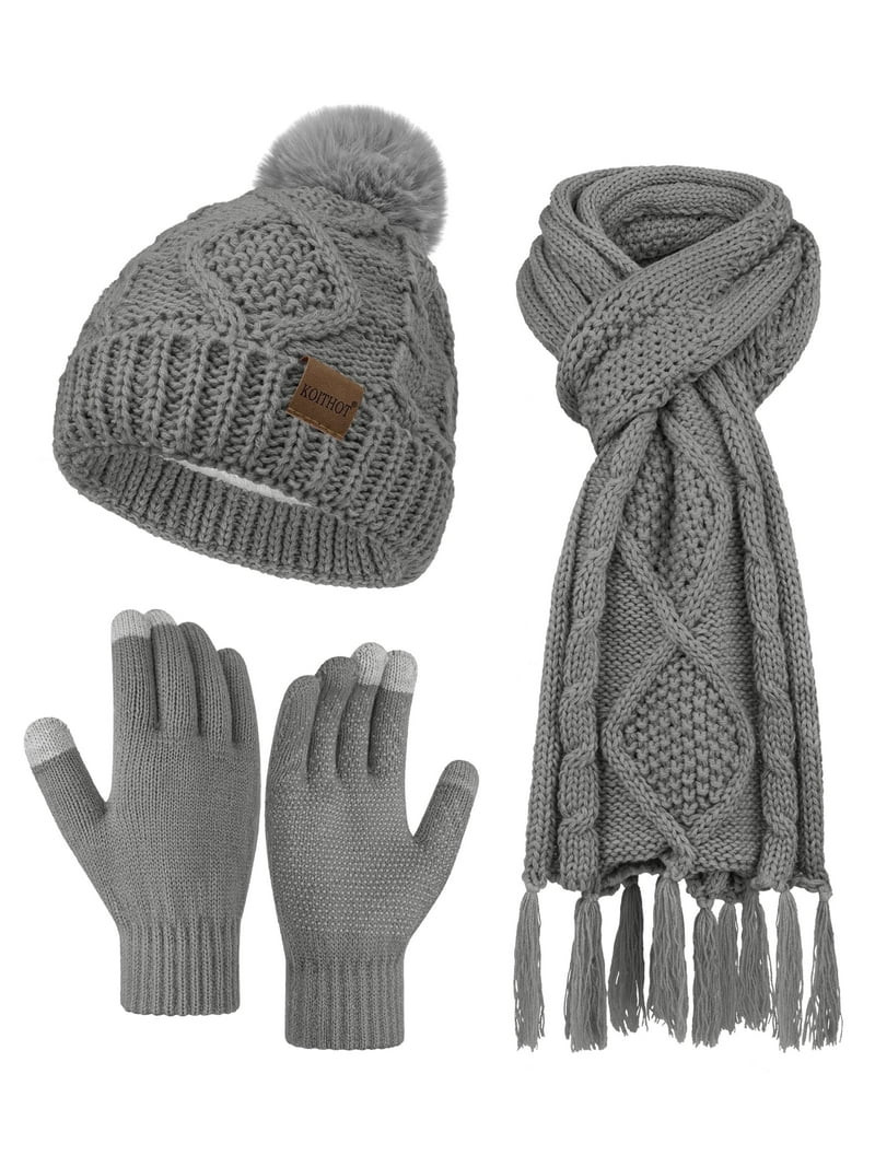 KOITHOT 3 Pieces Women Winter Beanie Hat Gloves Scarf Set, Soft Warm Thick Touch Screen Knitted G... | Walmart (US)