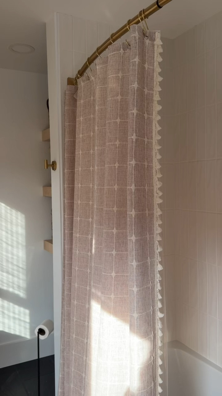 Tried & true shower curtain! This is a thick, textured, long boho shower curtain that comes in multiple color choices — the color I have here is “taupe.” 

#Amazonfinds
#Amazonhome