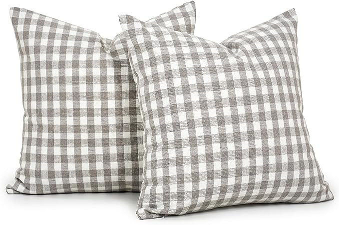 CARRIE HOME Outdoor Light Gray and White Buffalo Plaid Pillow Covers 20x20 Set of 2, Grey White G... | Amazon (US)