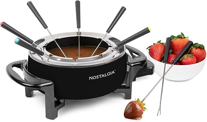 Nostalgia NFPS6BLK6A Electric Fondue Pot with Adjustable Temperature Control, 12-Cup, Black | Amazon (US)