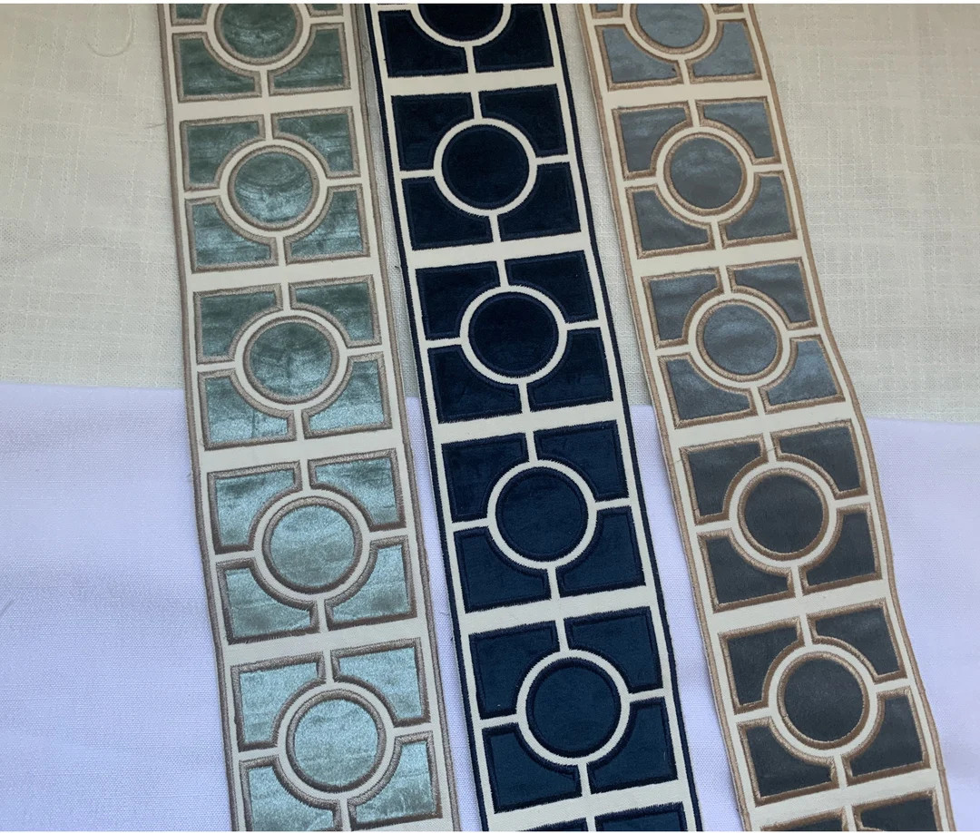 Embossed Velvet Fabric Trim 3.7" 9.5cm wide, Square Ring Circle Decorative Trim, 5 Colors | Etsy (US)