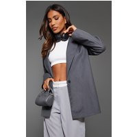 Charcoal Woven Oversized Drapey Button Detail Blazer | PrettyLittleThing US