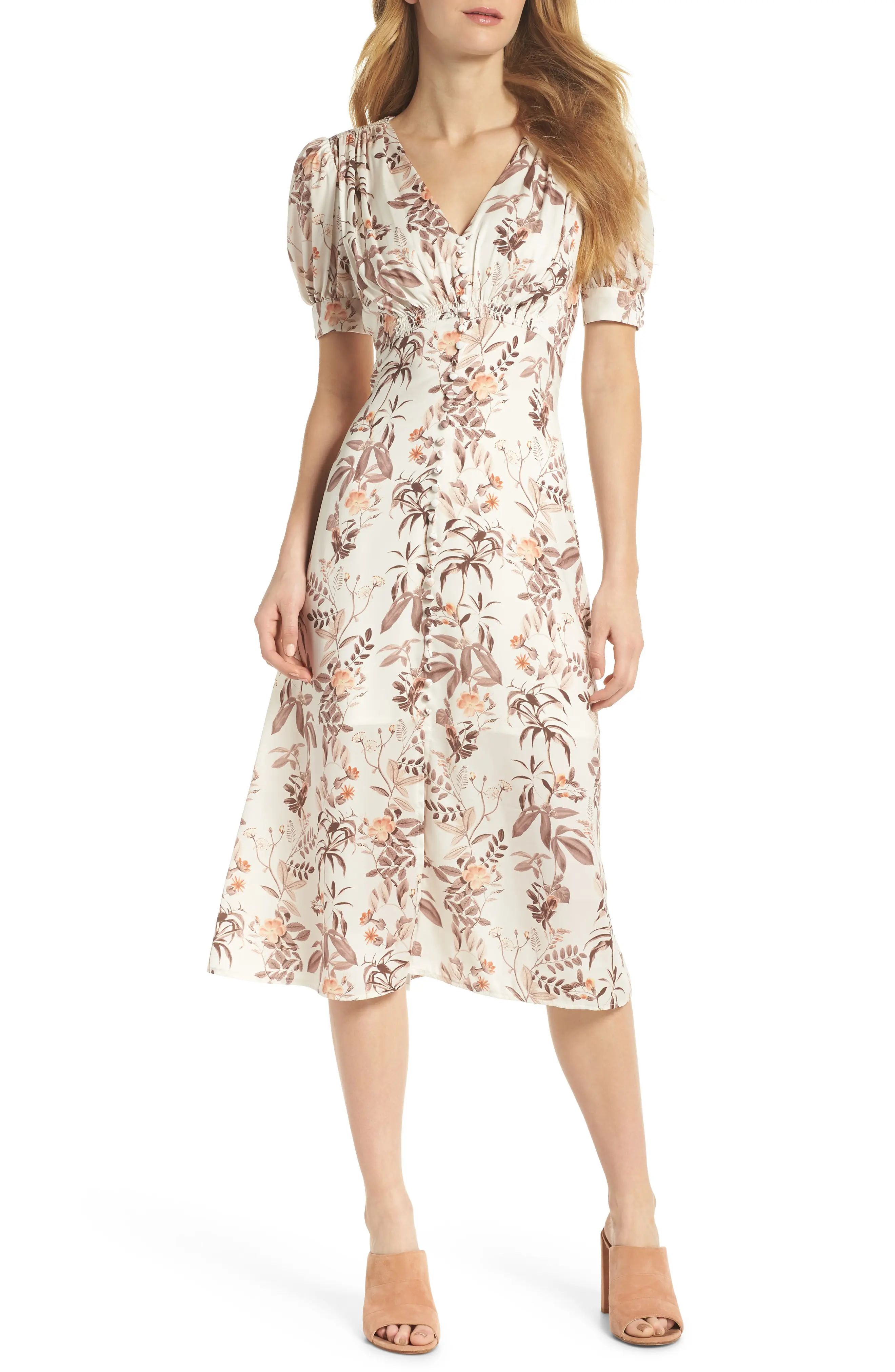 Gal Meets Glam Collection Lauren Botanical Garden Print Midi Dress | Nordstrom