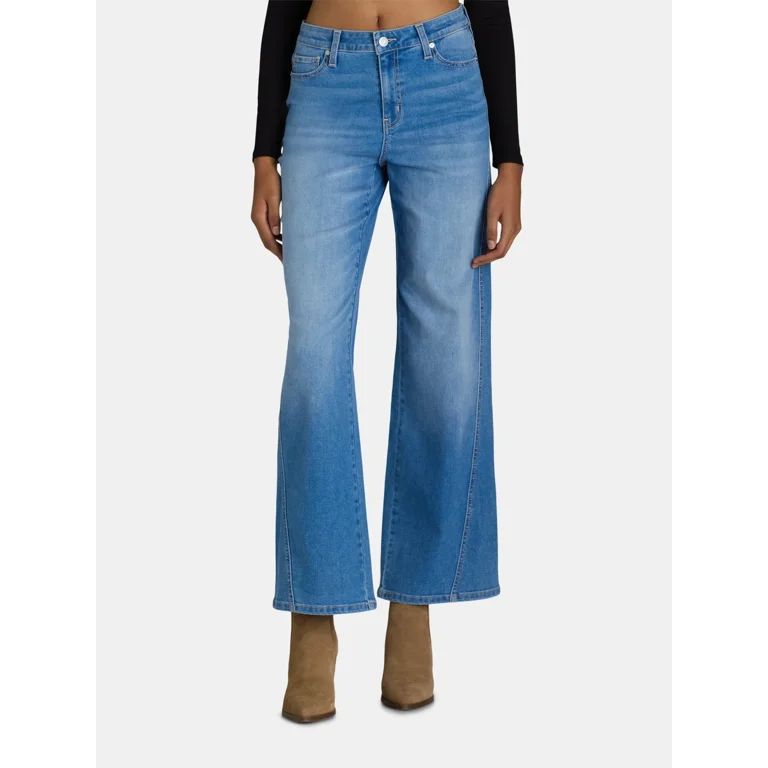 Time and Tru Women's High Rise Seamed Wide Leg Jeans, 31" Inseam, Sizes 2-20 - Walmart.com | Walmart (US)
