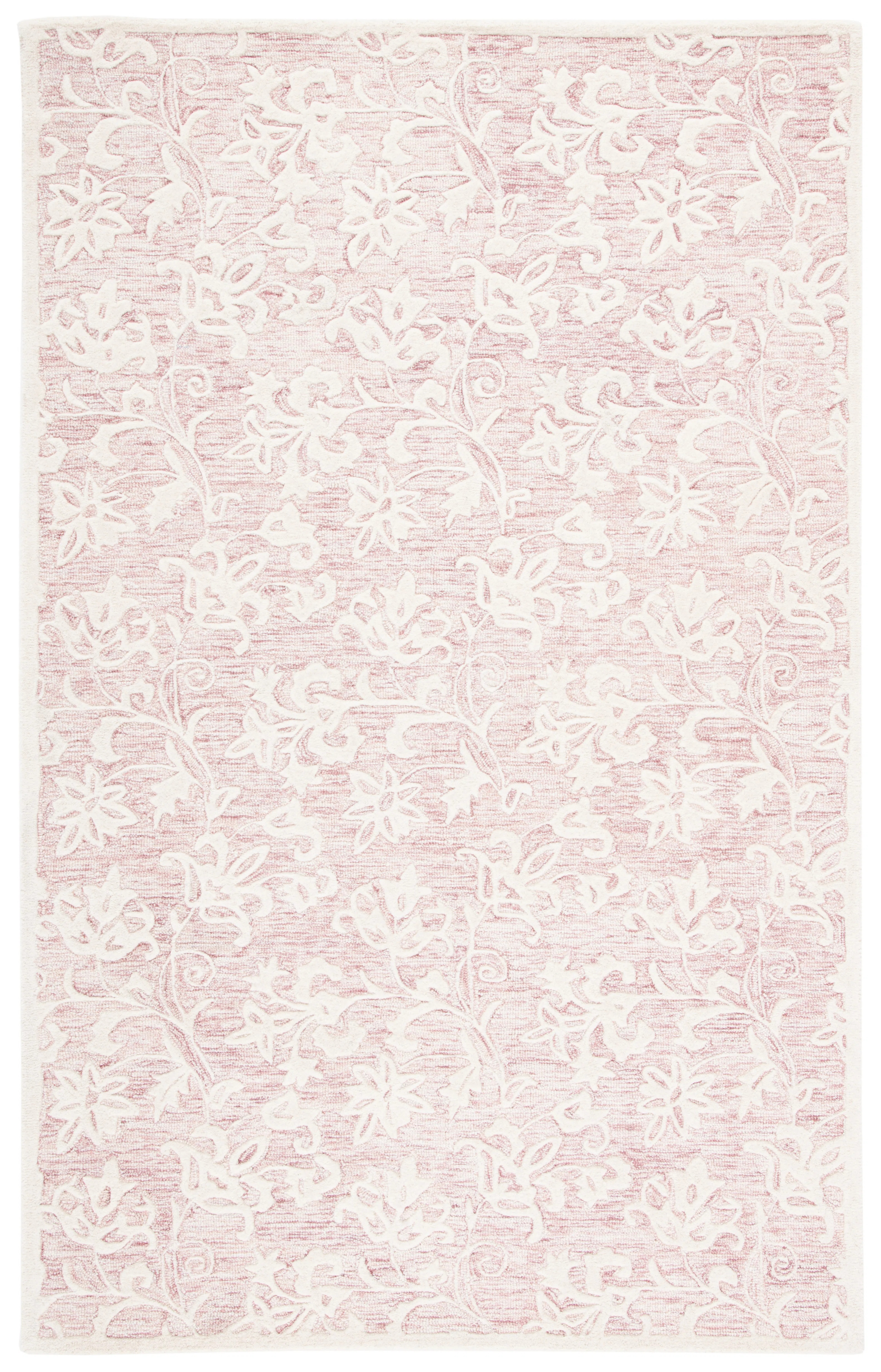 Floral Handmade Tufted Wool Area Rug in Pink / Ivory | Wayfair North America