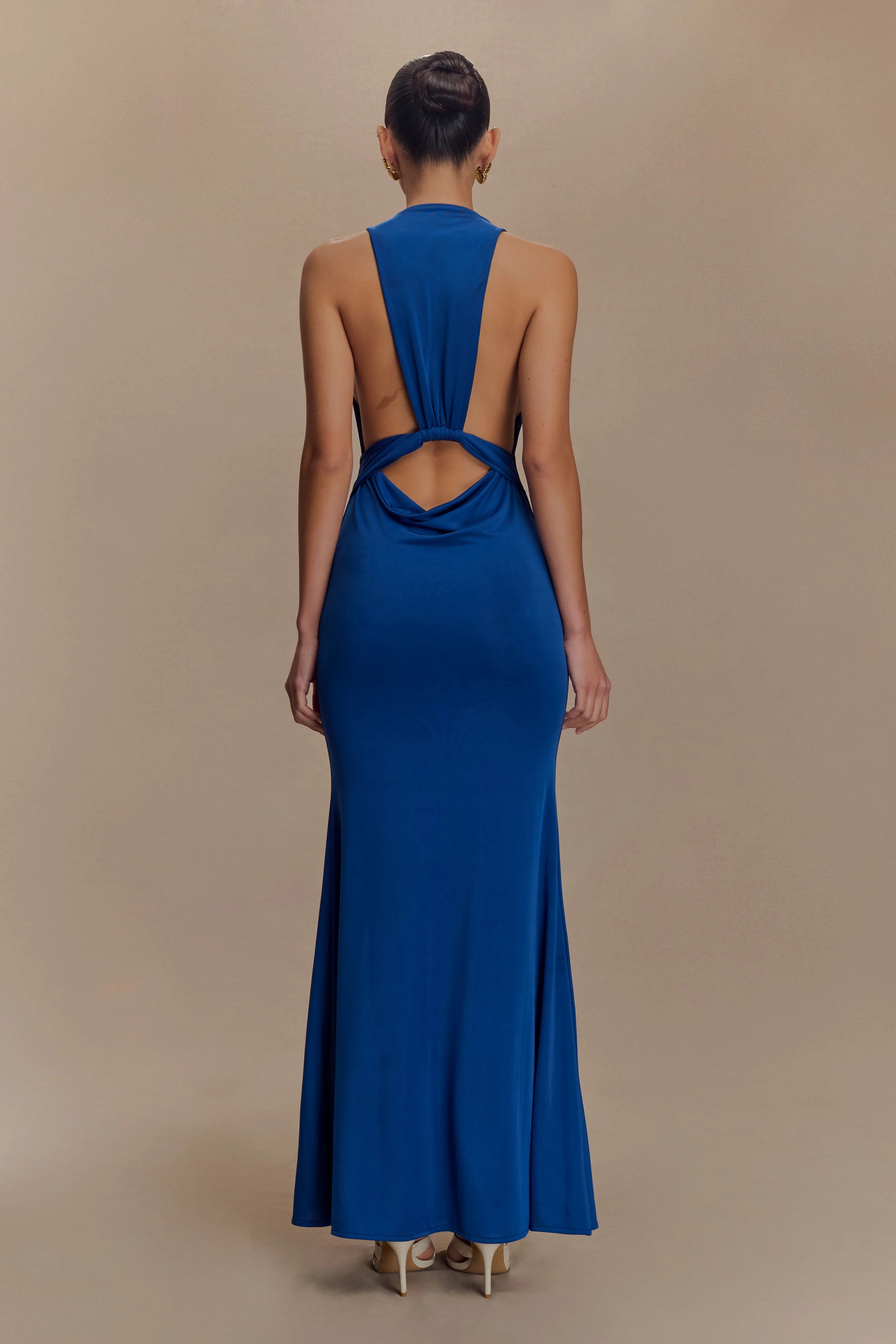 Elke Slinky V Neck Maxi Dress - Cobalt | MESHKI US