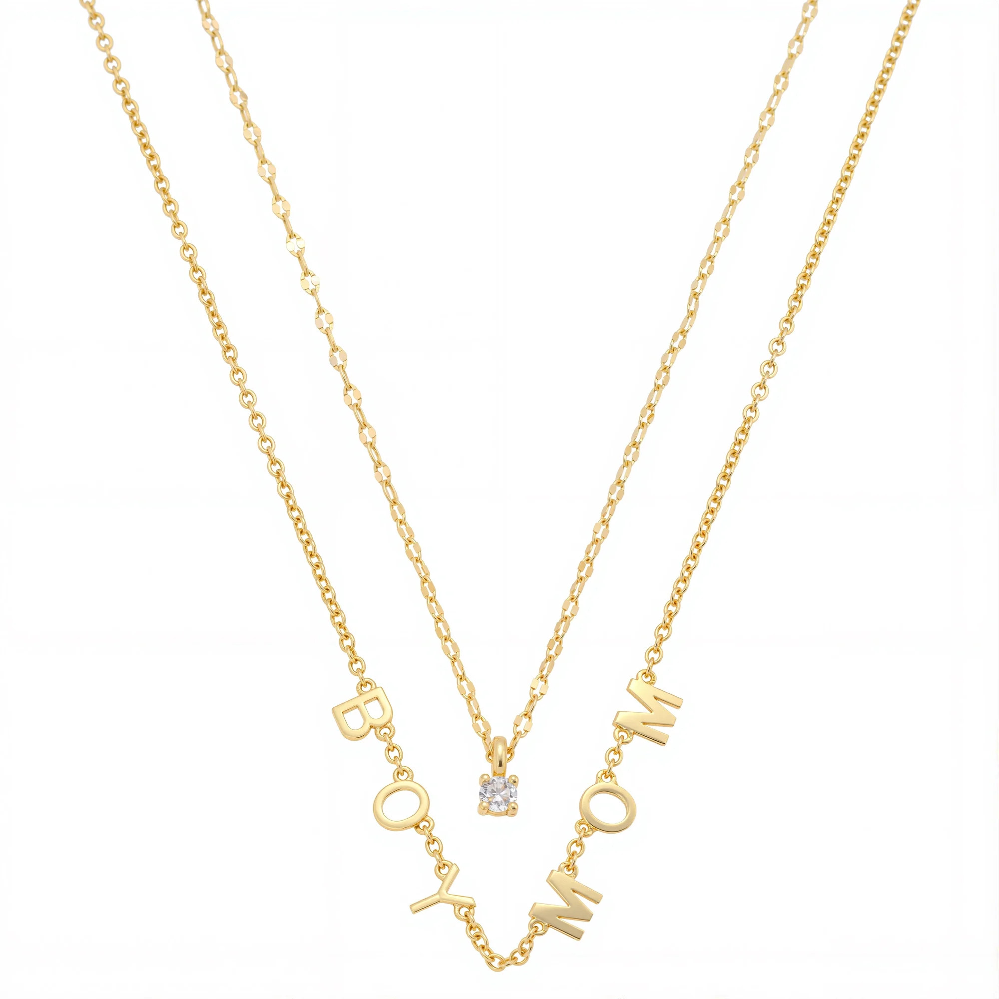 Believe by Brilliance Women's 14Kt Gold Flash Plated Cubic Zirconia Boy Mom Layered Necklace Set | Walmart (US)