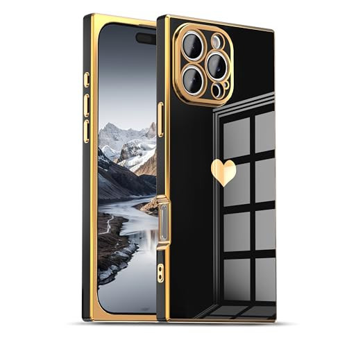 IAIYOXI Case for iPhone 11 - Rectangle Design, Full Camera Protection, Cute Heart Pattern, Electroplated Reinforced Corners, Shockproof Edge Bumper,Compatible with iPhone 11,Black | Amazon (US)