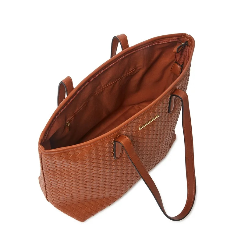 Time and Tru Women's 3-Piece Handbag Set Woven Cognac | Walmart (US)