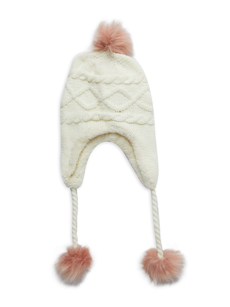 Surell Girl's Faux Fur Pom-Pom Cable-Knit Hat - White Dust | Saks Fifth Avenue OFF 5TH