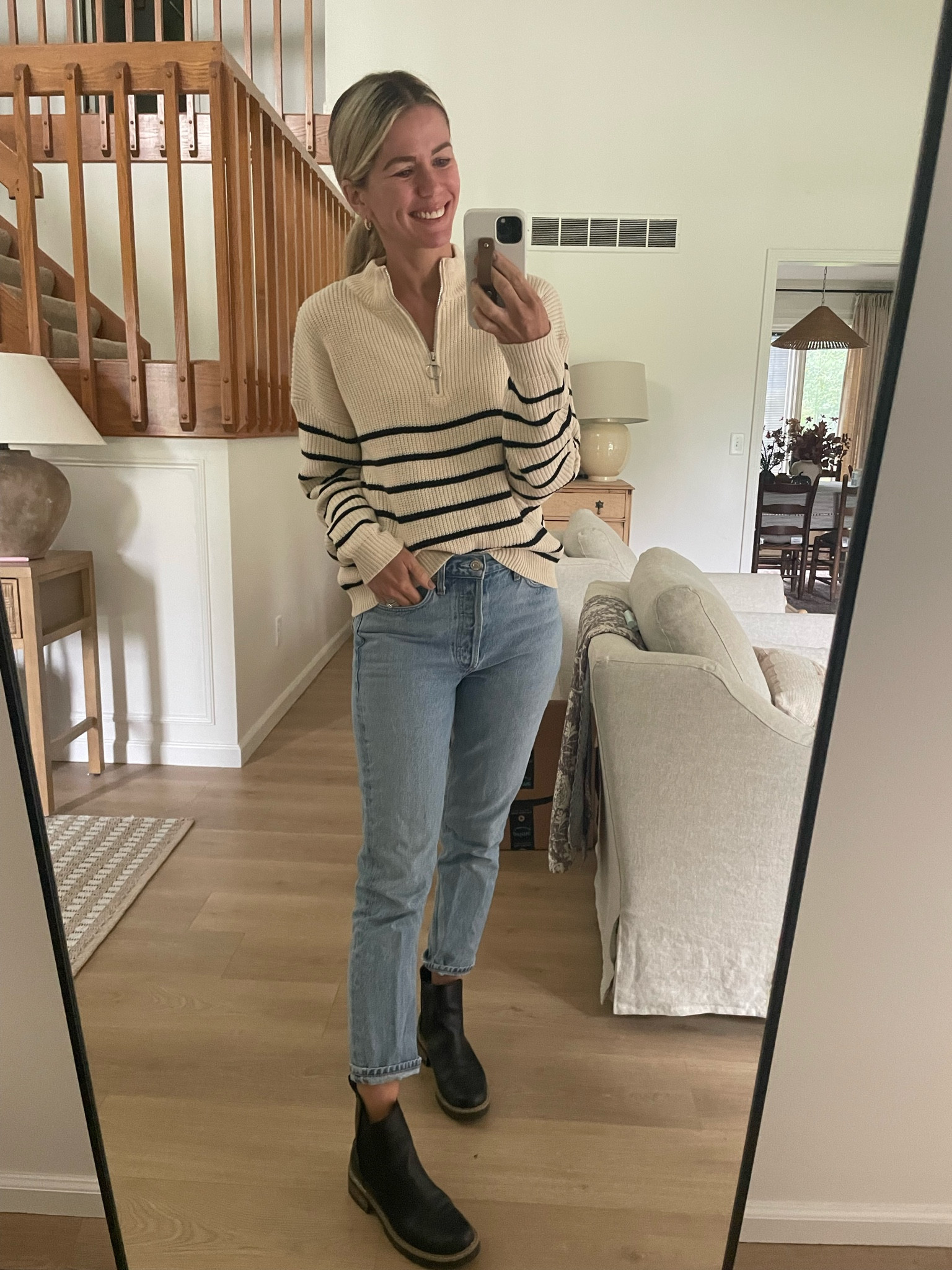 Fall outfit, fall, sweater, striped sweater, jeans, denim, Agolde, Chelsea boots, boots 

#LTKunder50 #LTKSeasonal #LTKfit