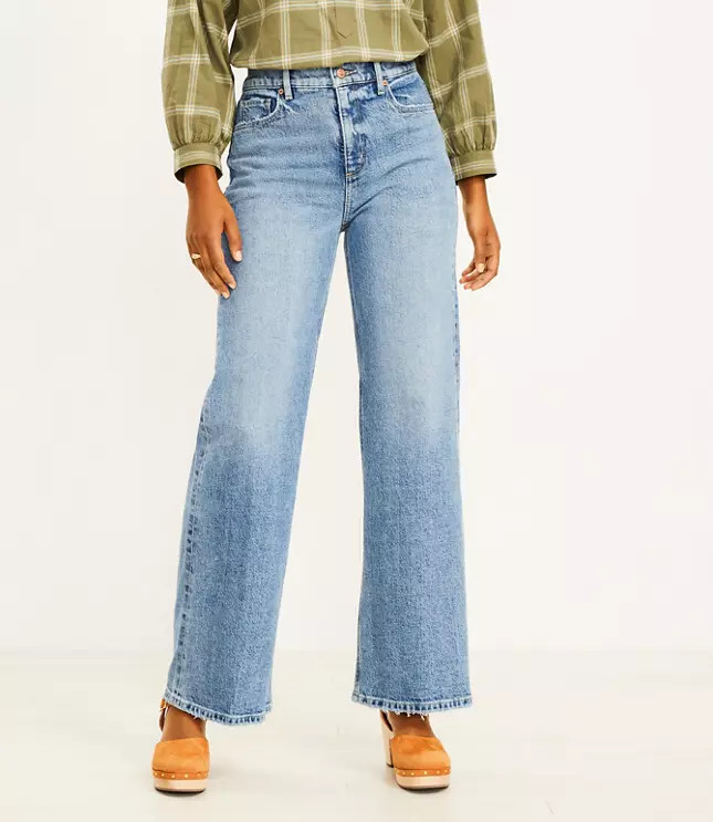 Curvy High Rise Wide Leg Jeans in Mid Indigo Wash | LOFT