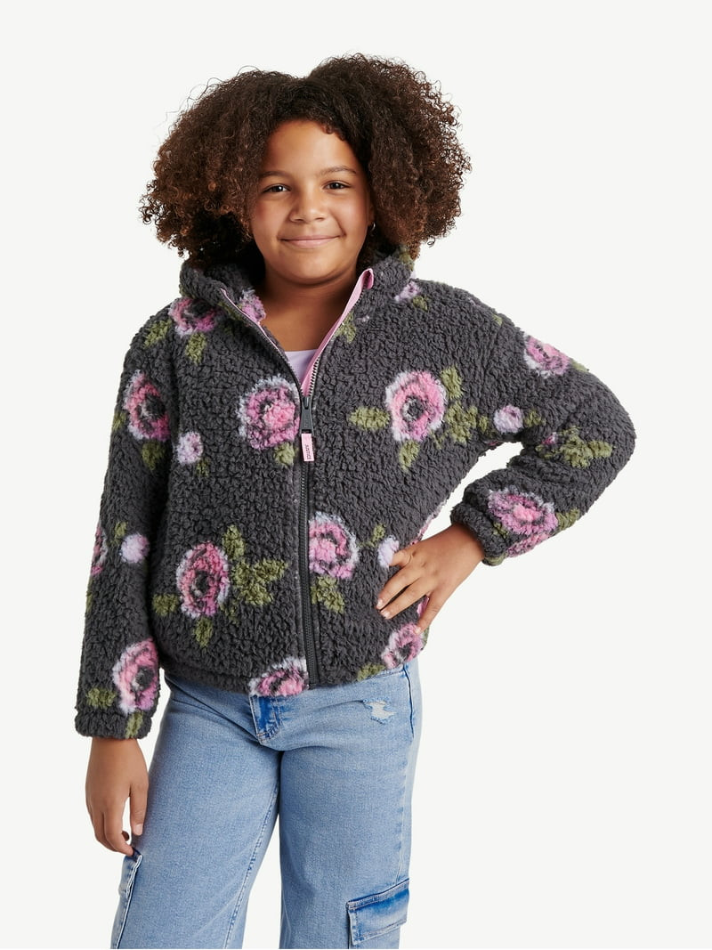 Justice Girl's Printed Floral Sherpa Jacket with Hood, Sizes XS - XL - Walmart.com | Walmart (US)