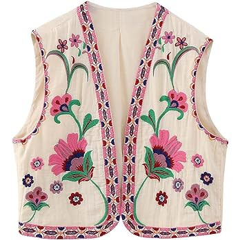 Yimoon Women's Vintage Floral Embroidered Vest Boho Casual Open Front Sleeveless Cardigan Waistco... | Amazon (US)