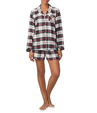Lauren Ralph Lauren Plaid Long Sleeve Notch Collar Brushed Twill Holiday Shorty Pajama Set - L | Dillard's