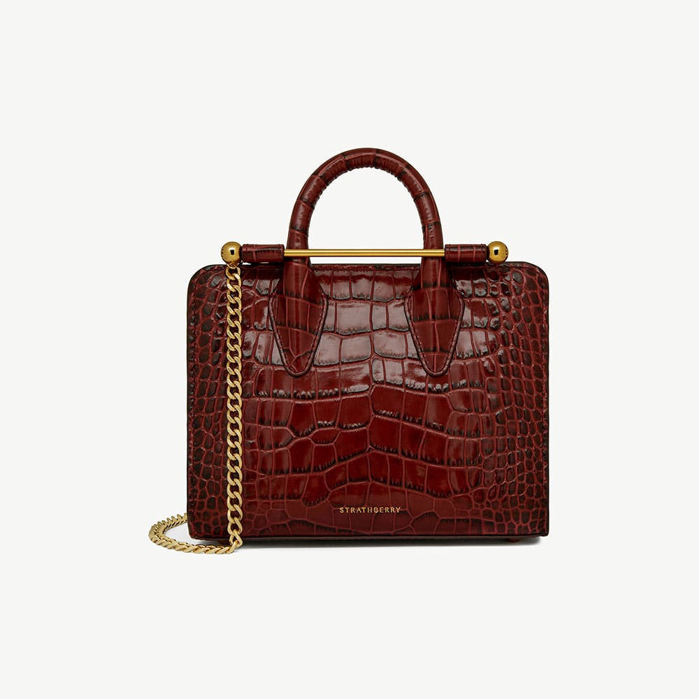 Nano Tote - Croc-Embossed Leather Oxblood | Strathberry