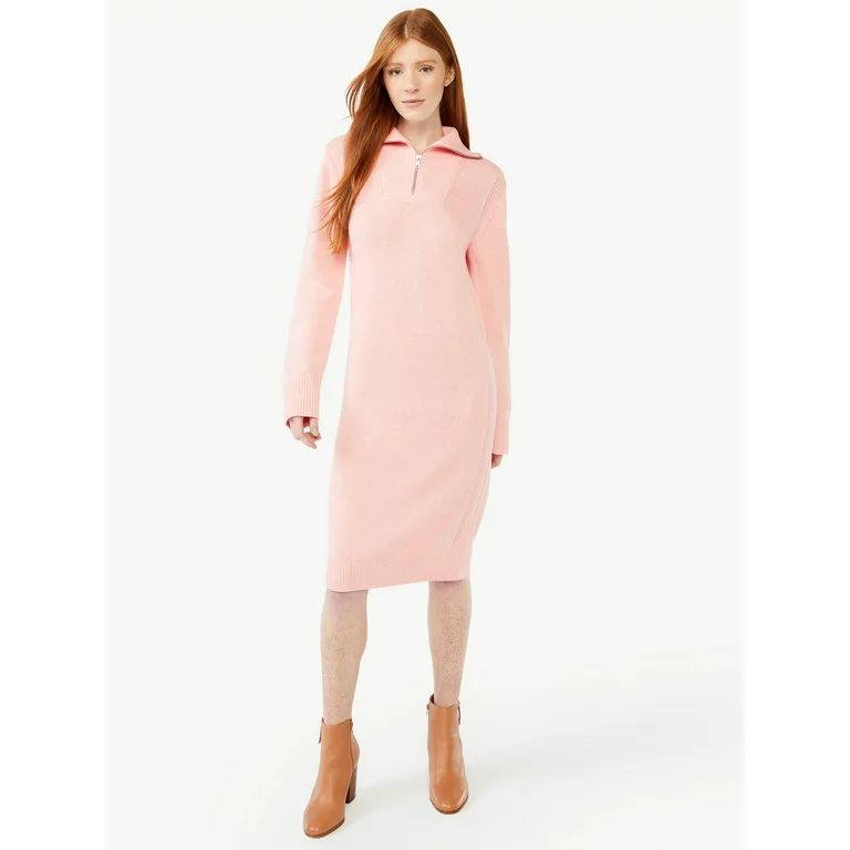 Free Assembly Women's Half Zip Sweater Dress | Walmart (US)