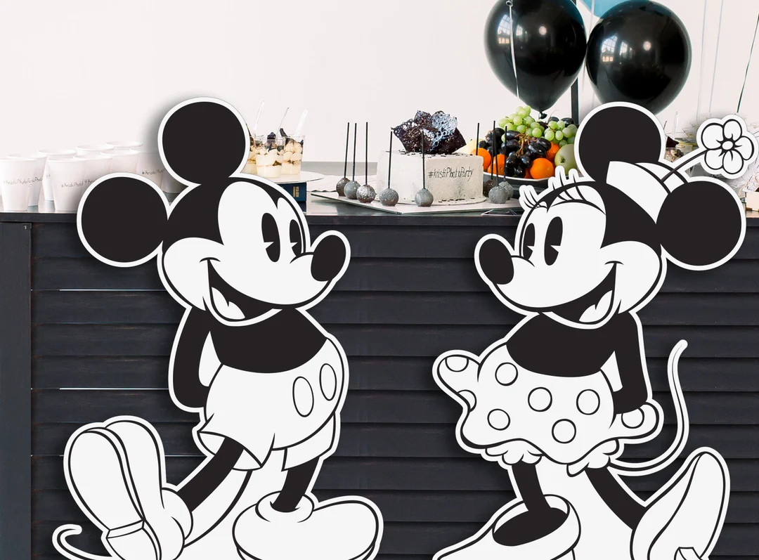 Printable Black n White Mickey & Minnie Cutout, Disneyland Birthday Stand Up Prop, Mickey Minnie ... | Etsy (US)