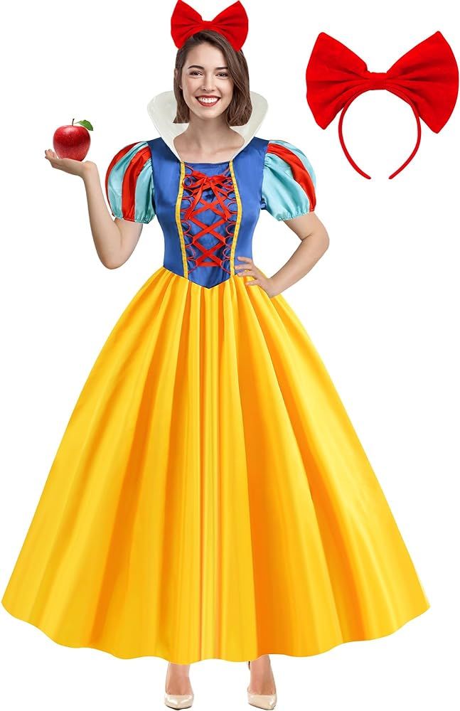 Snow White Costume for Women,Adults Princess Snow White Dress with Headband, Halloween Costume Dr... | Amazon (US)