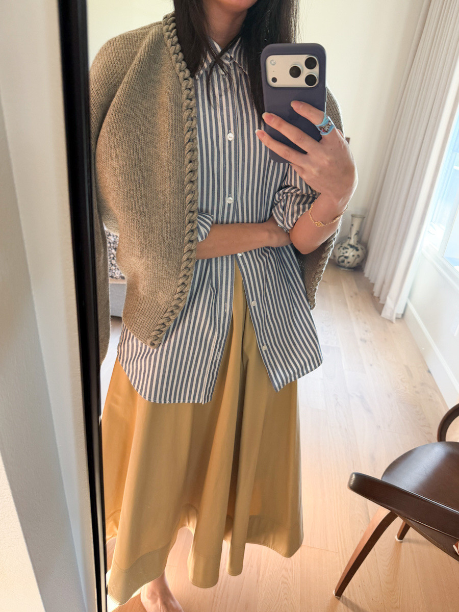 So many ways to style this base outfit: striped button down shirt, flowing midi skirt (63% off now!)

#classicstyle
#outfitformula
#midiskirt
#springoutfit
#stripedshirt

#LTKSeasonal #LTKootd #LTKWorkwear