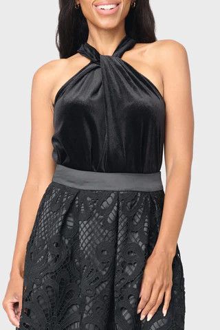 Holiday Twist Neck Velvet Halter | Gibson