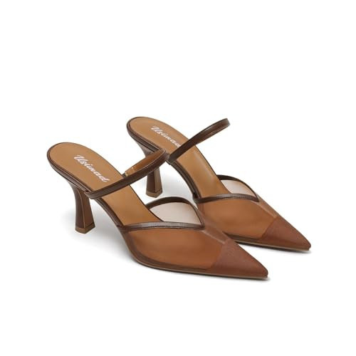 USIMAD Women's Brown Mesh Mule Heels with Memory Foam Insole Pointy Toe Arch Support | Amazon (US)